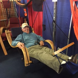Silver Fox trying out a hammock/recliner device