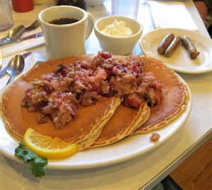 Elmo's cranberry apple granola pancakes