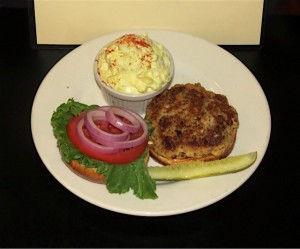 Crab cake sandwich with potato salad