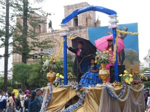 Cuenca - Christmas parade float with fancy people