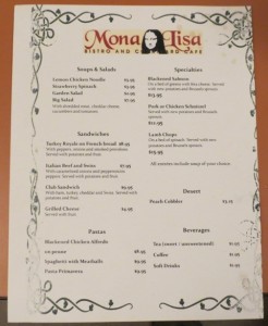 Lunch and dinner menu.