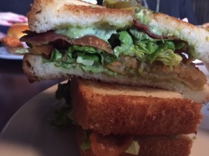 Tuscaloosa Sweet Home BLT with pesto mayo and fried green tomatoes