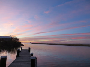 Sunset over the Mobile Delta at the back of BLUEGILL on the Mobile Causeway.