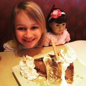 Smores cheesecake at The Cheesecake Factory in Franklin, TN -- a birthday treat for Granddaughter Rosemary and her doll Samantha. 
