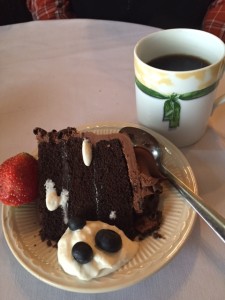 Chocolate ganache cake at Mona Lisa Bistro in Falkville, AL.