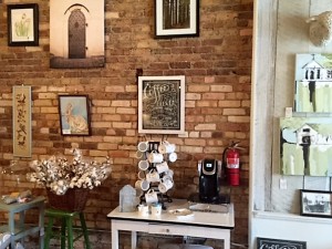 A section of interior decor on the vintage brick wall.