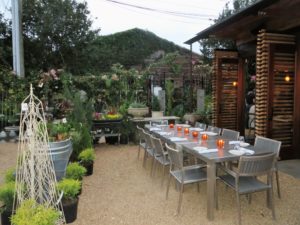 Ready for a party in the outdoor courtyard. A view of Charlie Thigpen's Garden Gallery.