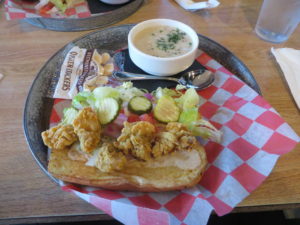 Oyster Po Boy and Clam Chowder at The Oyster House, Pine Mountain, GA.