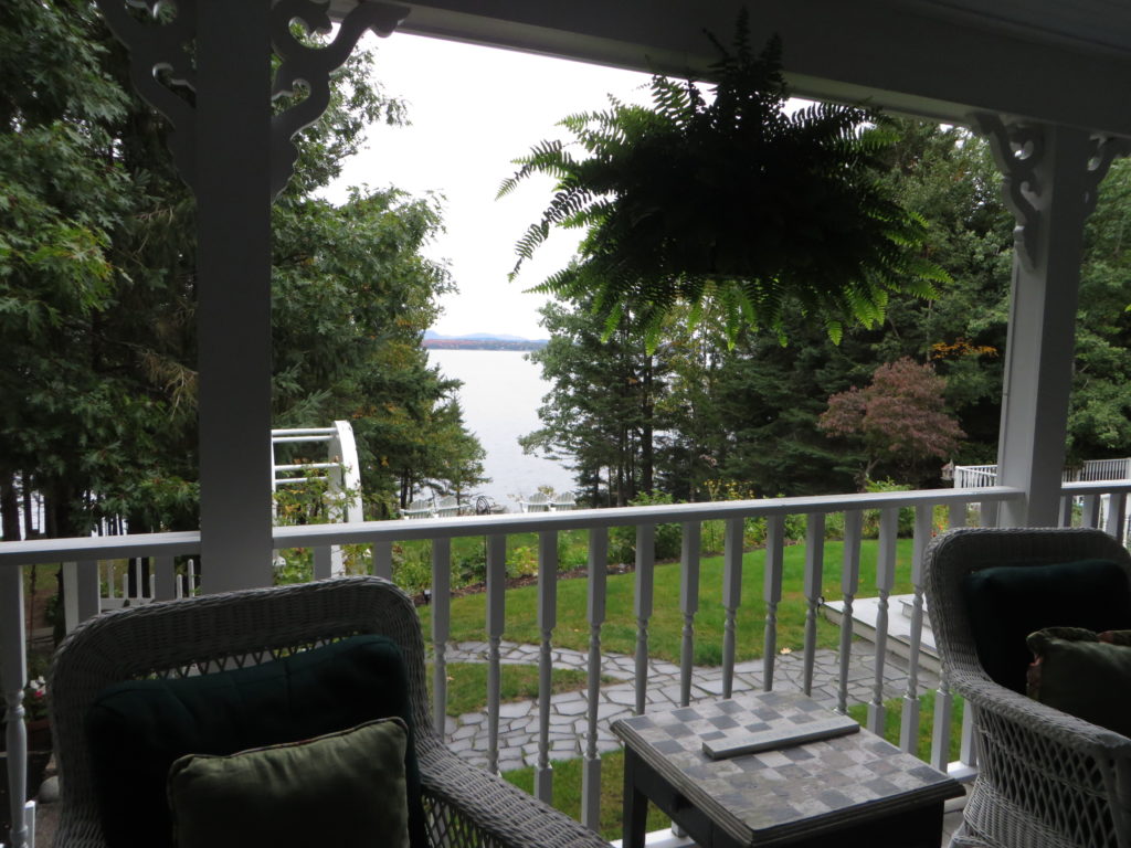 On the back porch looking out on Frenchman Bay at the Inn at Bay Ledge, Bar Harbor, Maine