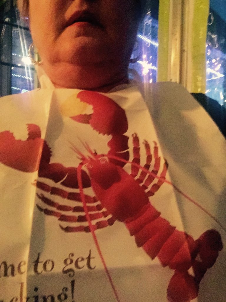My lobster bib getting ready to tackle the whole monster.