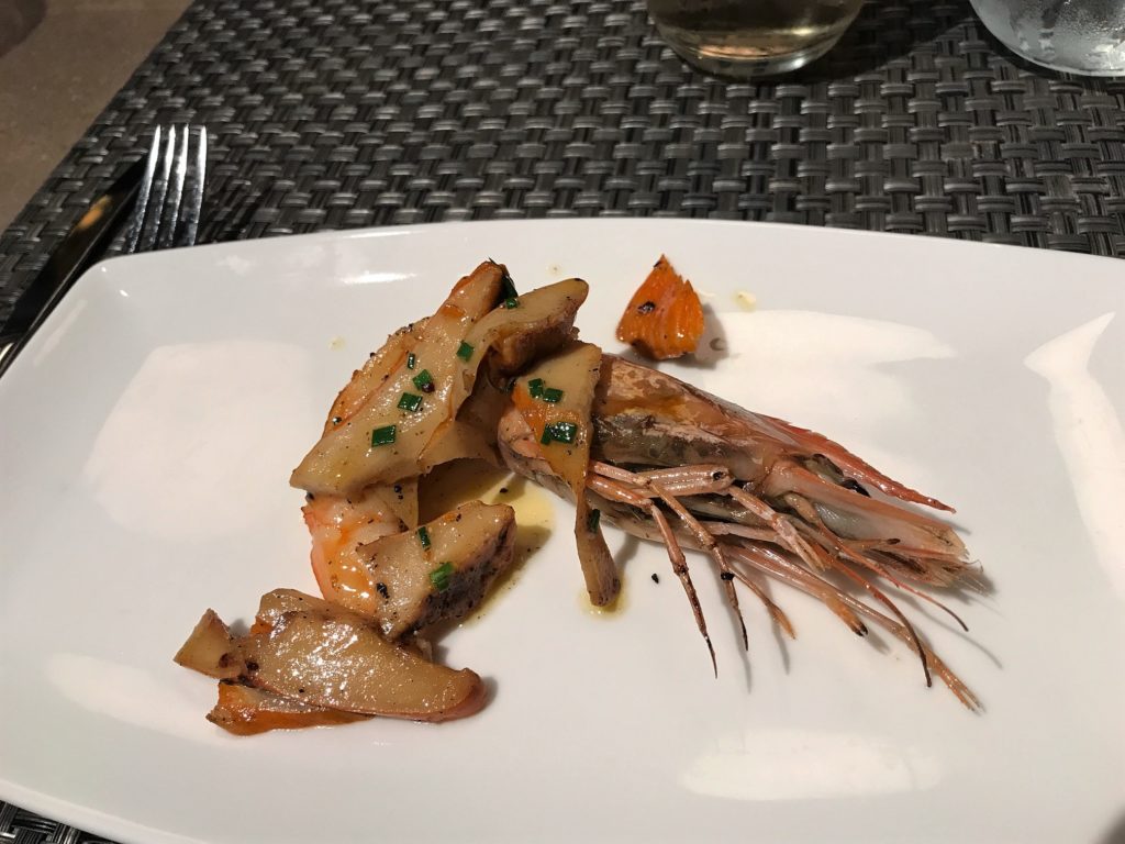 Head-on shrimp with lobster mushroom.